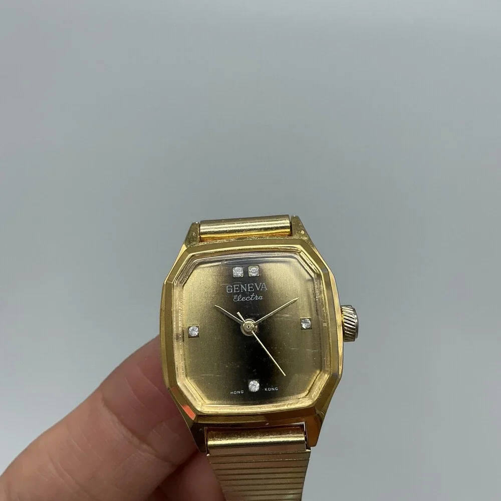 Vintage Geneva Electra Women Watch 22mm Gold Tone Adjustable Band Manual Wind